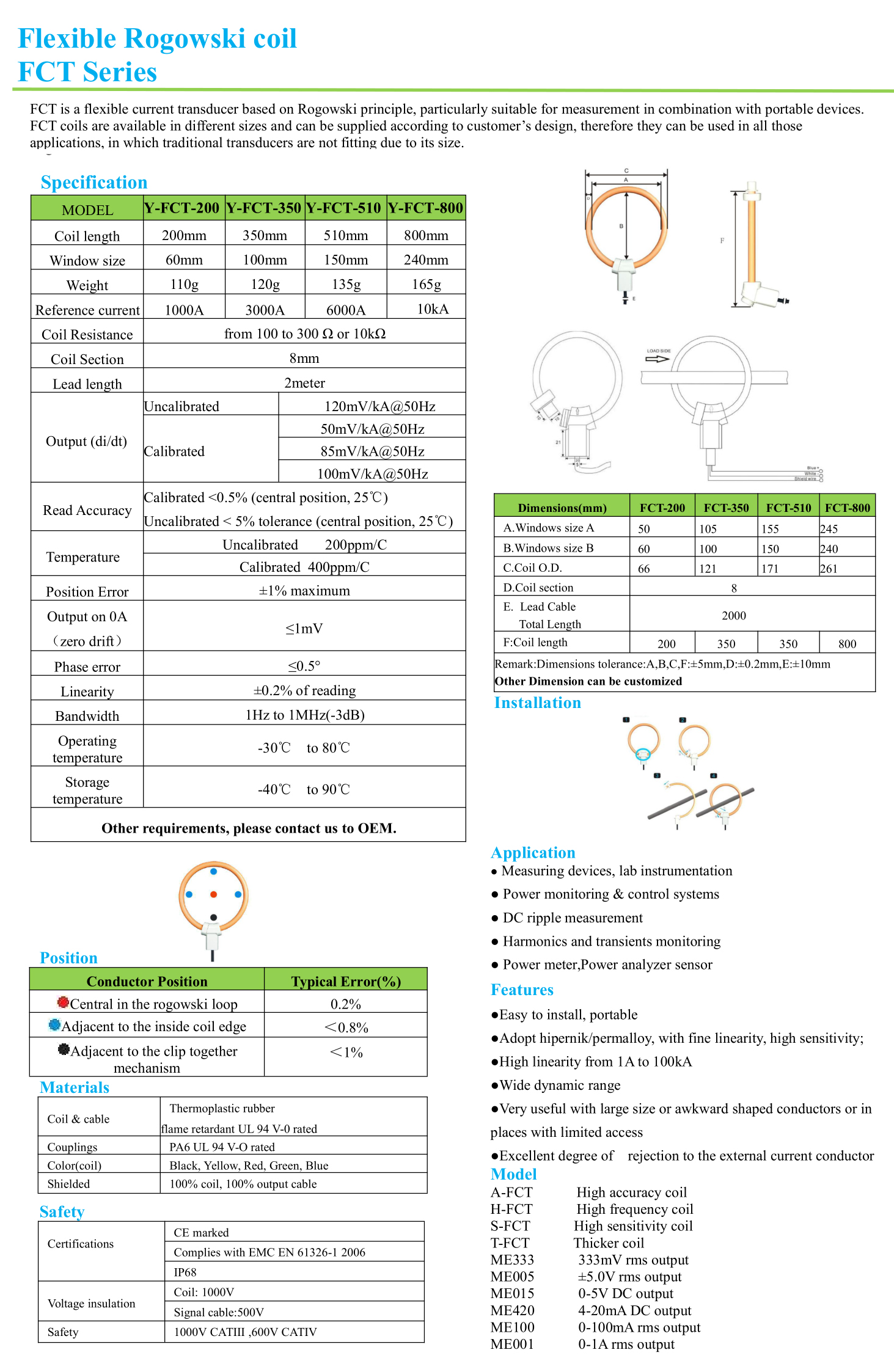 Y-FCT Flexible Rogowski Coil Current Transformers